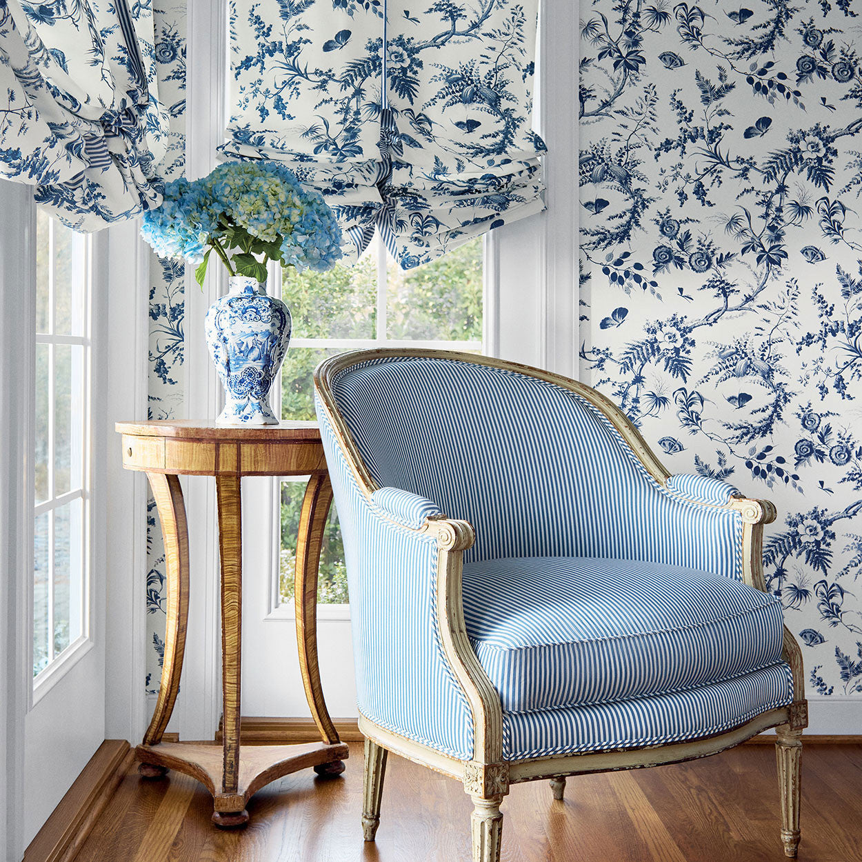 AT57837 Newlands Toile Bristol Blue Wallpaper by Anna French
