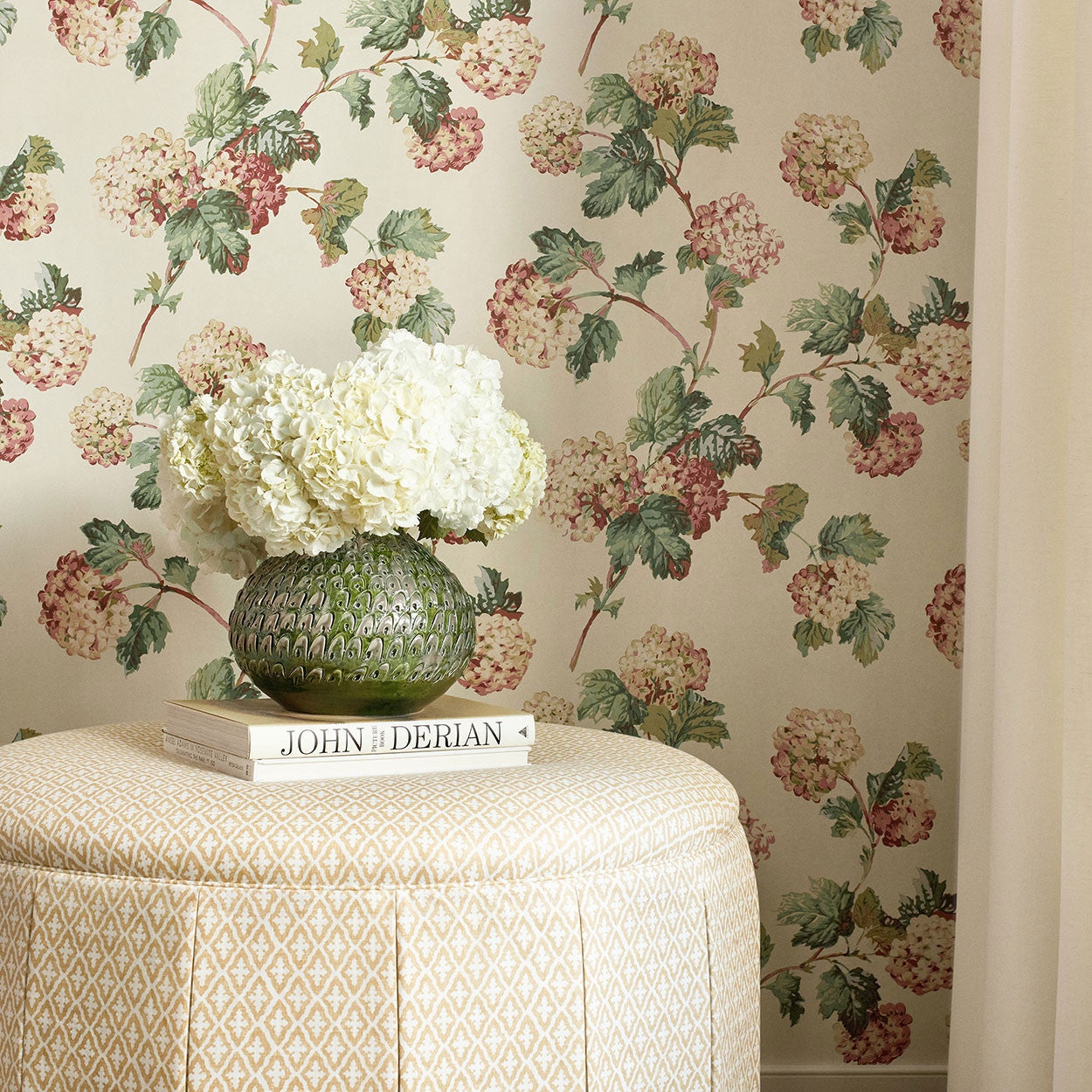 AT57848 Sussex Hydrangea Bristol Soft Gold Wallpaper by Anna French