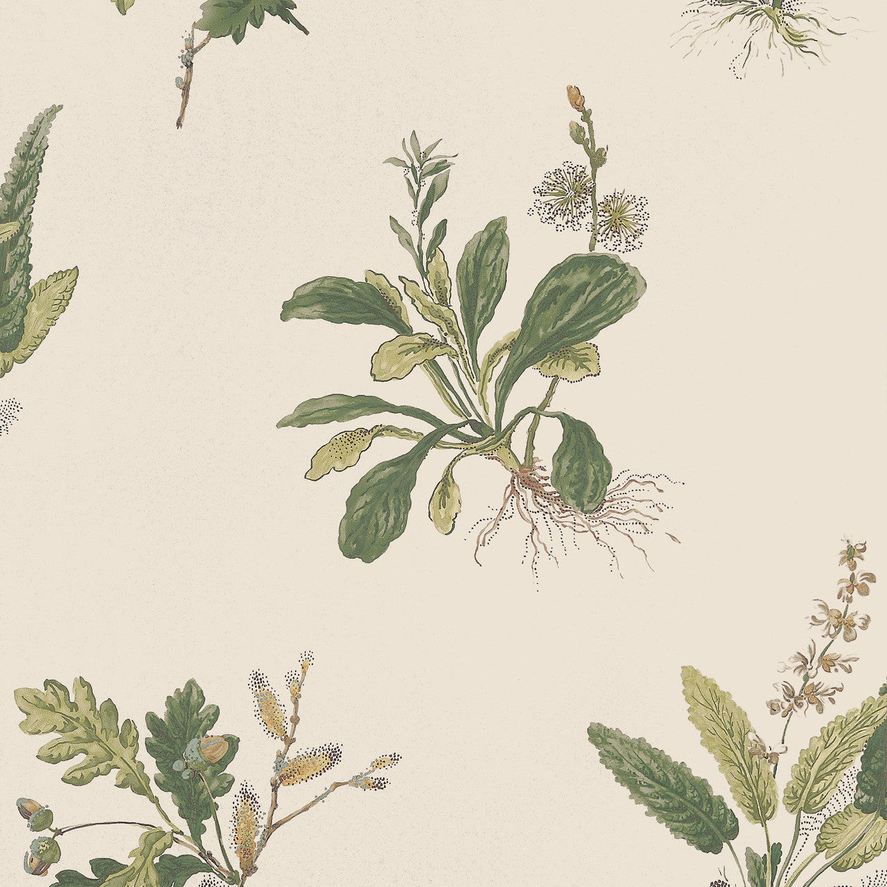 AT57853 Woodland Bristol Green on Natural Wallpaper by Anna French