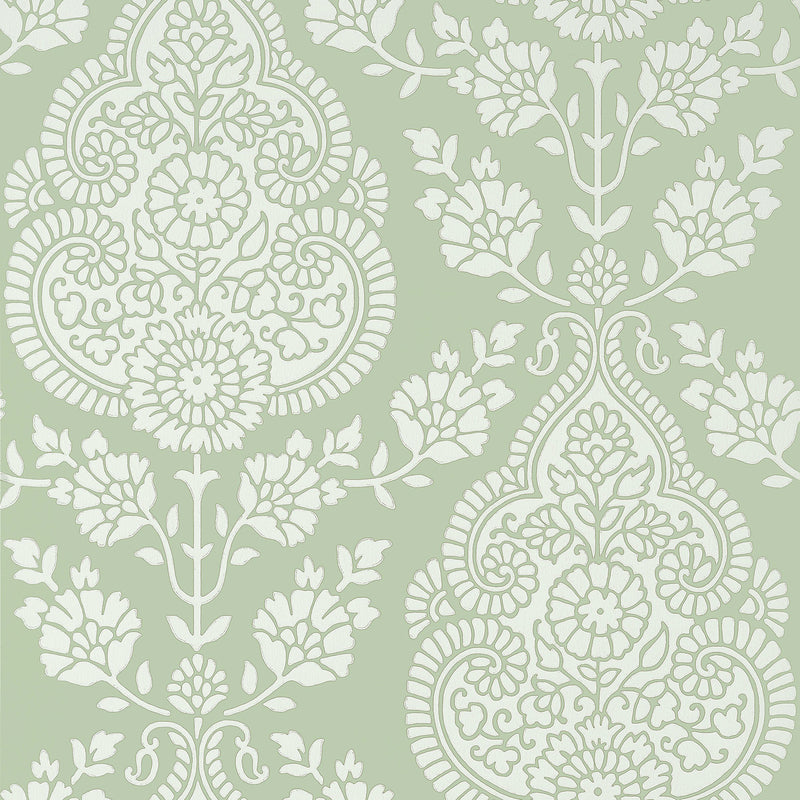 AT57867 Balmuccia Damask Bristol Soft Green Wallpaper by Anna French