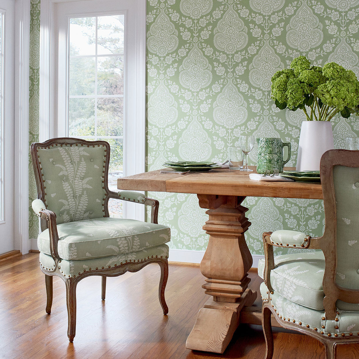 AT57867 Balmuccia Damask Bristol Soft Green Wallpaper by Anna French