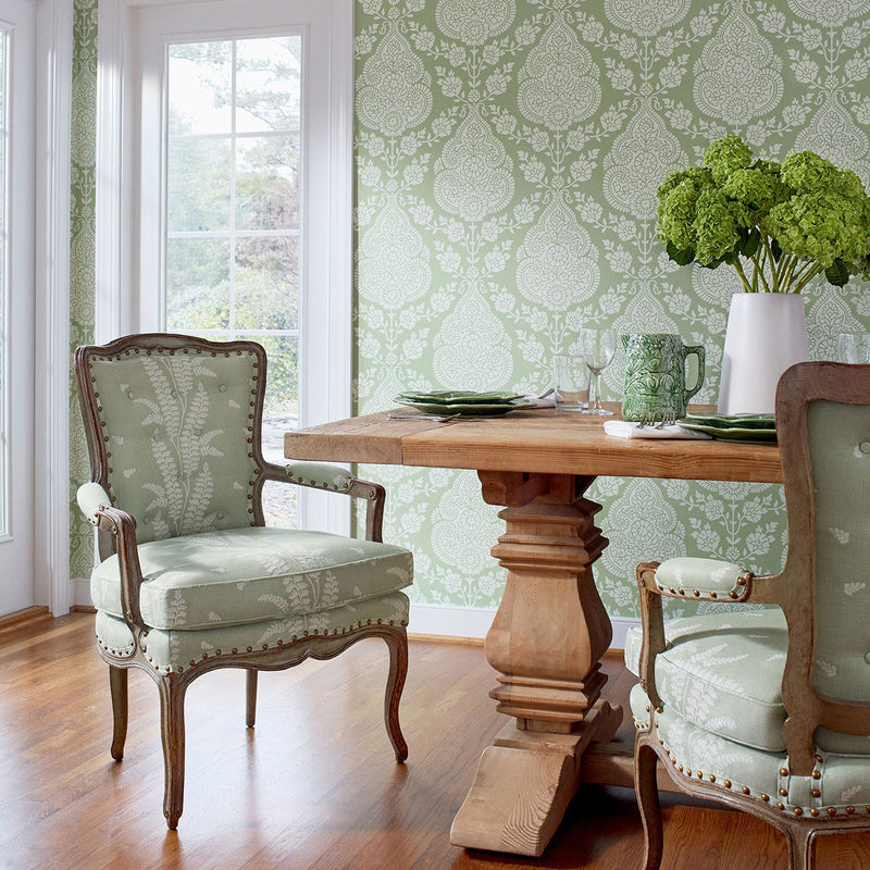 AT57867 Balmuccia Damask Bristol Soft Green Wallpaper by Anna French