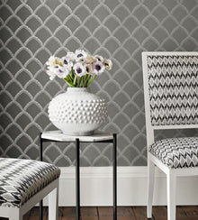 AT7910 Burmese Watermark Metallic Silver and Charcoal Wallpaper by Anna French