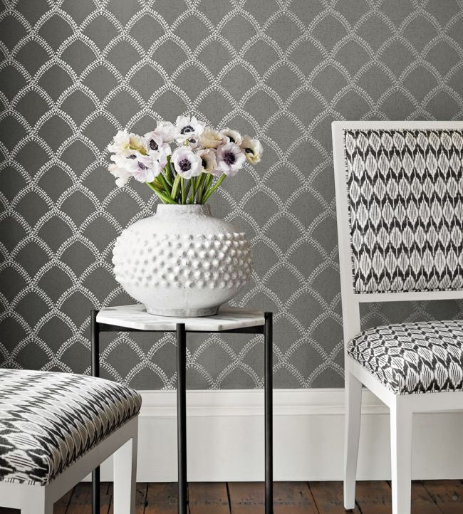 AT7910 Burmese Watermark Metallic Silver and Charcoal Wallpaper by Anna French