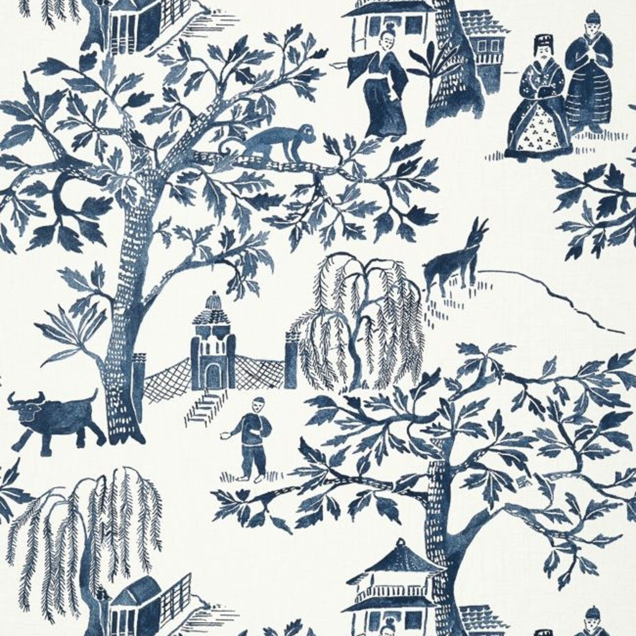 AT7915 Willow Wood Watermark Navy Wallpaper by Anna French