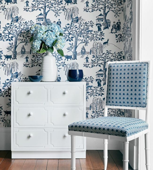 AT7915 Willow Wood Watermark Navy Wallpaper by Anna French