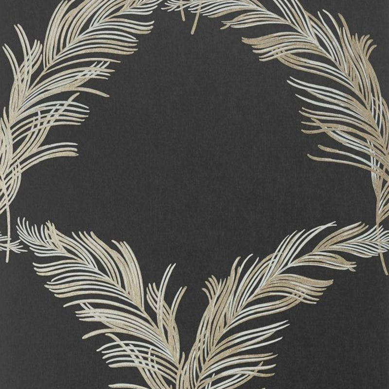 AT7928 Plumes Watermark Metallic Pewter/Black Wallpaper by Anna French