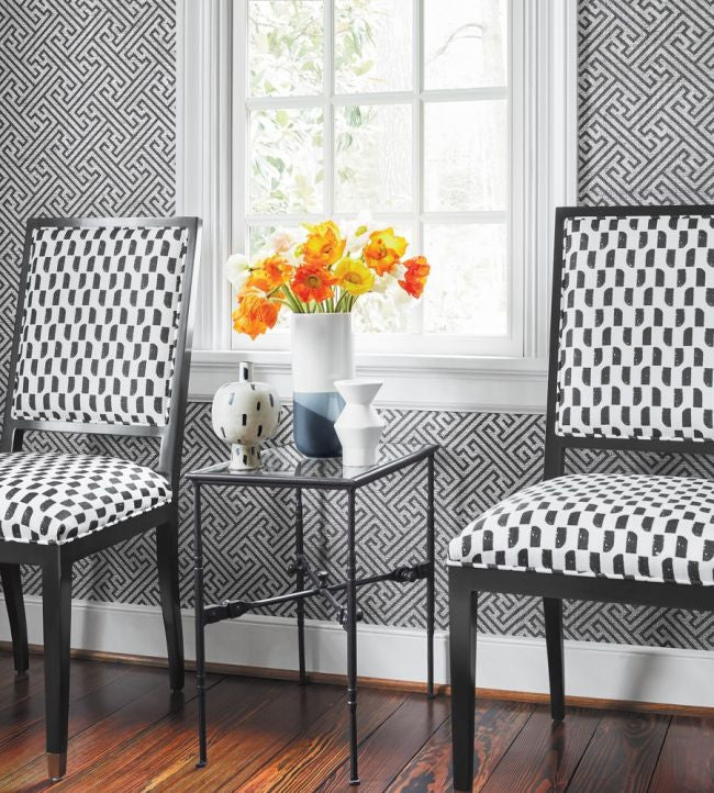AT9842 Charlotte Raffia Nara Black and Metallic Silver Wallpaper by Anna French