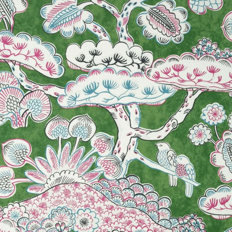 AT9866 Tree House Nara Pink and Green Wallpaper by Anna French