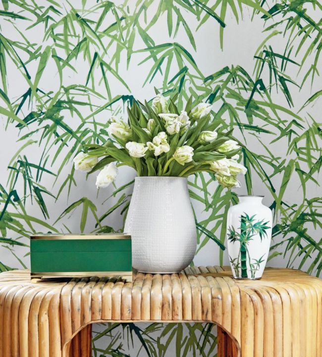 AT9869 Kyoto Leaves Nara Emerald Green Wallpaper by Anna French