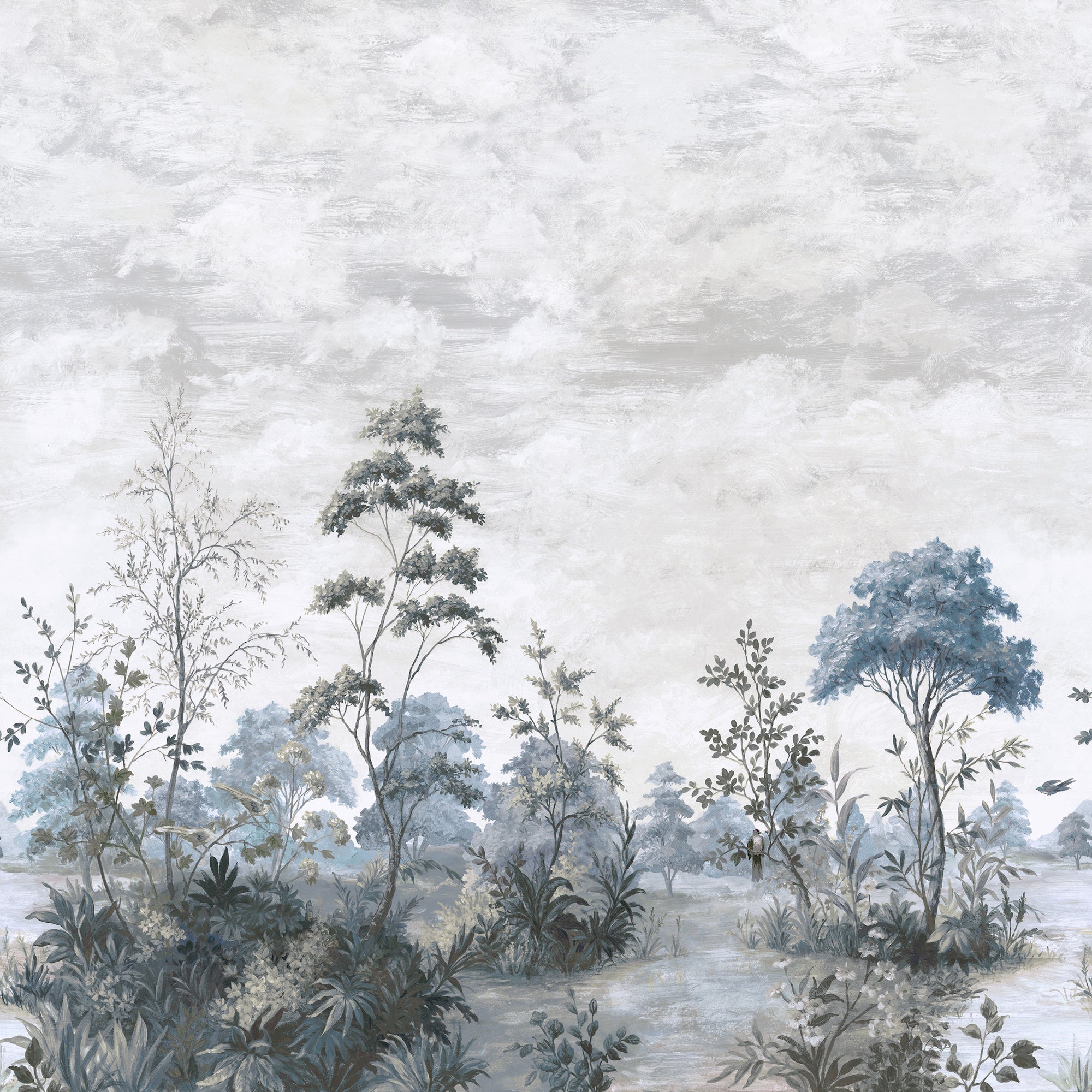 ATM16152 Cumbria Mural Spa Blue on Pearl Belvedere Wallpaper by Anna French