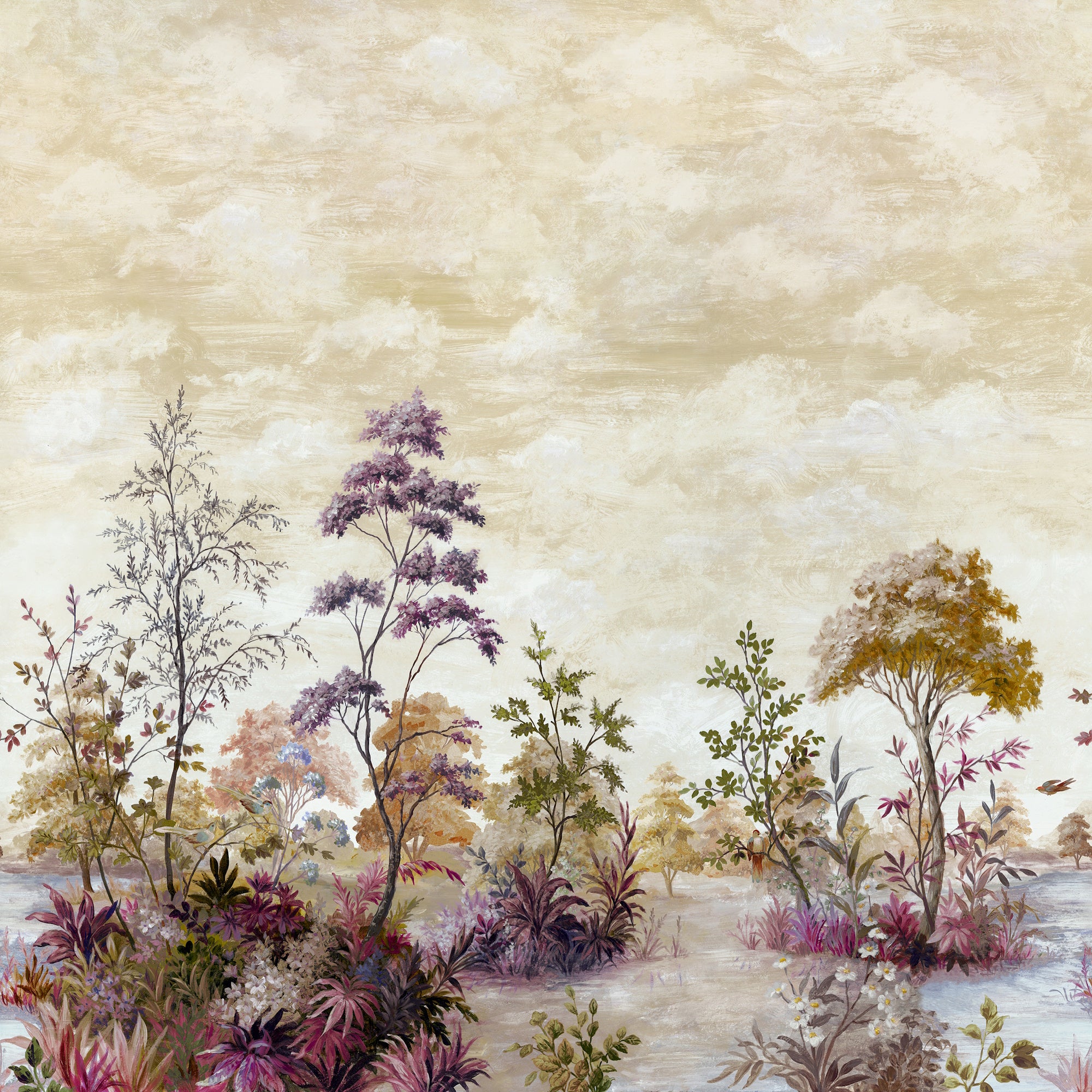 ATM16153 Cumbria Mural Eggplant on Pearl Belvedere Wallpaper by Anna French