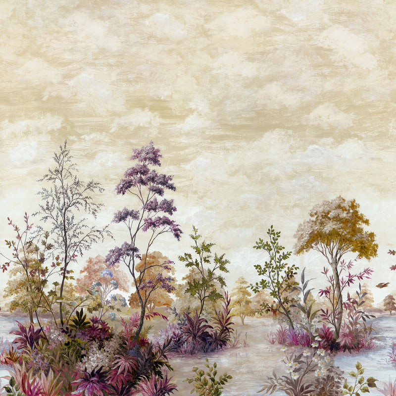 ATM16153 Cumbria Mural Eggplant on Pearl Belvedere Wallpaper by Anna French