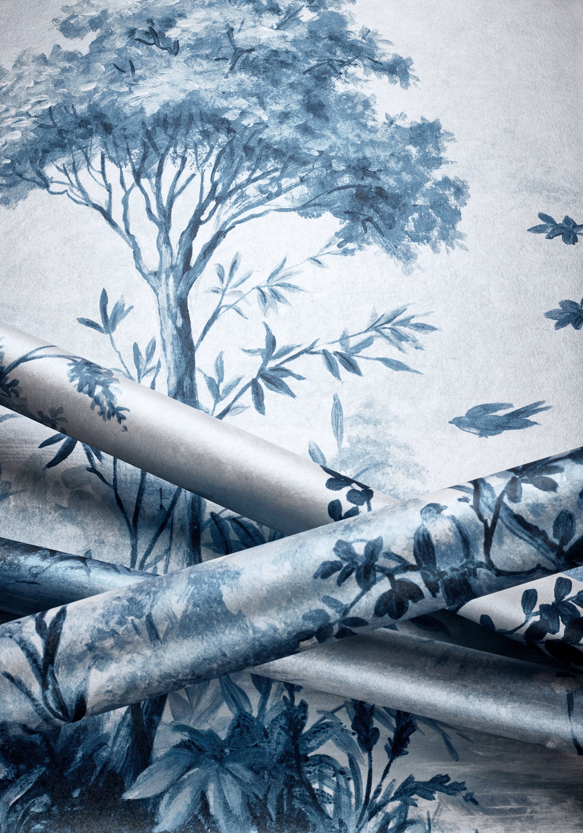 ATM16155 Cumbria Mural Blue and White on Pearl Belvedere Wallpaper by Anna French