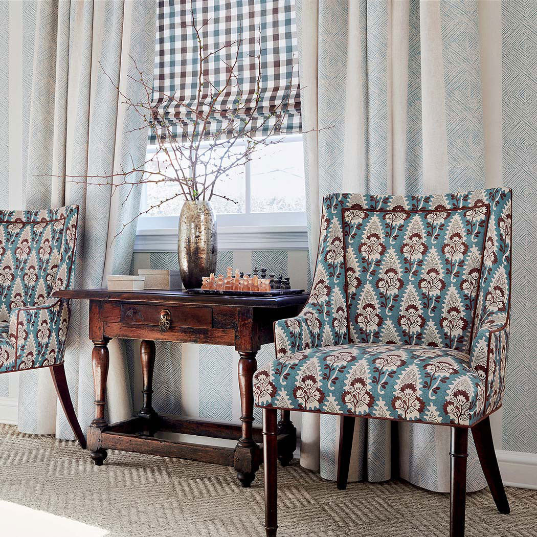 AW15154 Saybrook Check Antilles Brown/Slate Fabric by Anna French