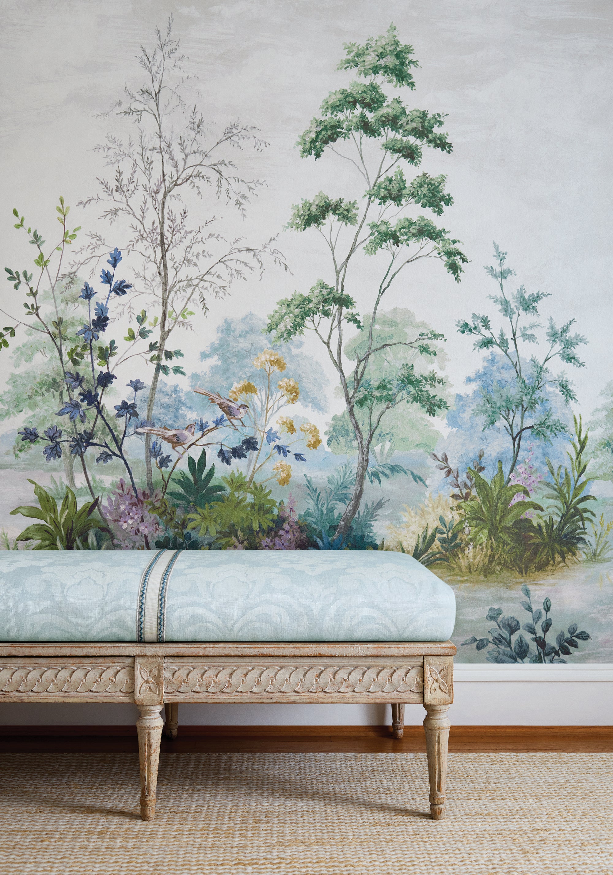 AW16120 Darcey Damask Soft Blue Belvedere Fabric by Anna French
