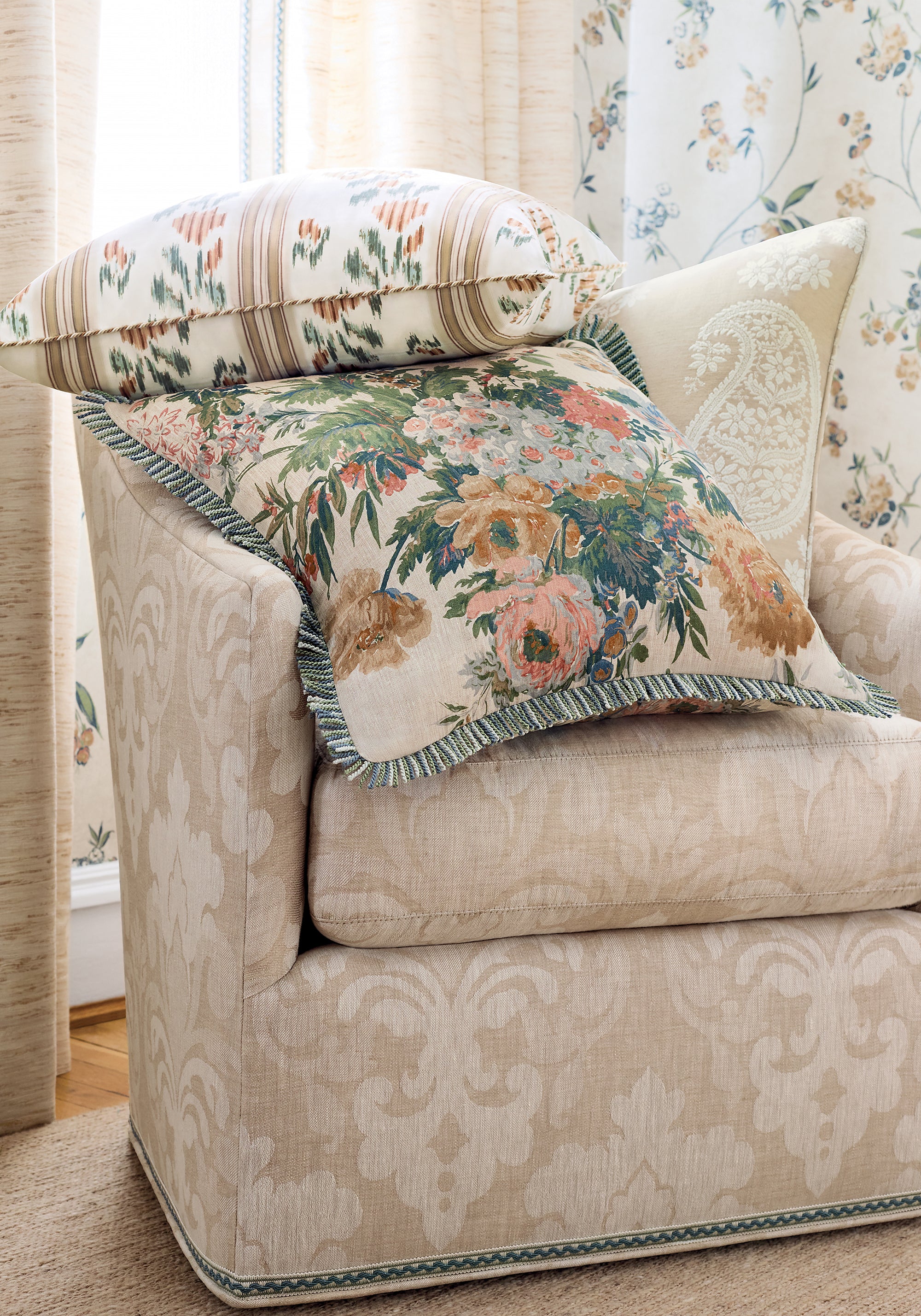 AW16121 Darcey Damask Beige Belvedere Fabric by Anna French