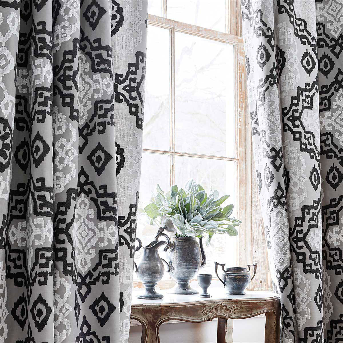 AW73018 Scottsdale Embroidery Meridian Grey and Black Fabric by Anna French