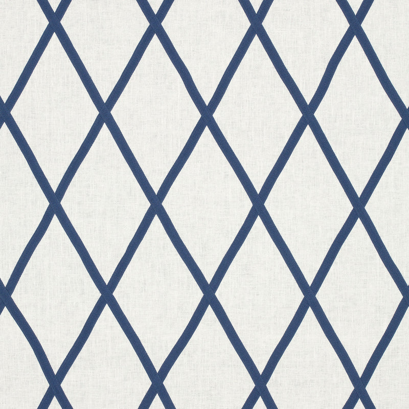 AW78708 Tarascon Trellis Applique Palampore Navy on White Fabric by Anna French