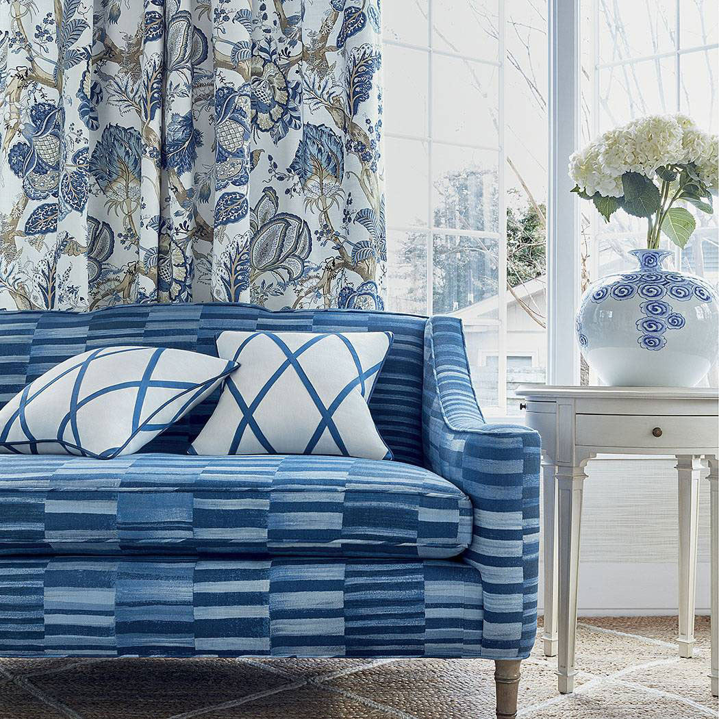 AW78708 Tarascon Trellis Applique Palampore Navy on White Fabric by Anna French