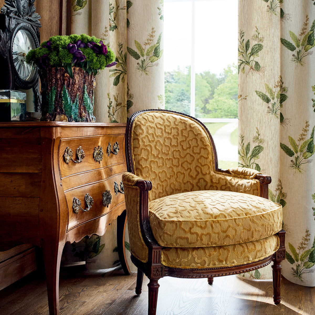Trefolia Velvet Amber Camelot Fabric by Anna French