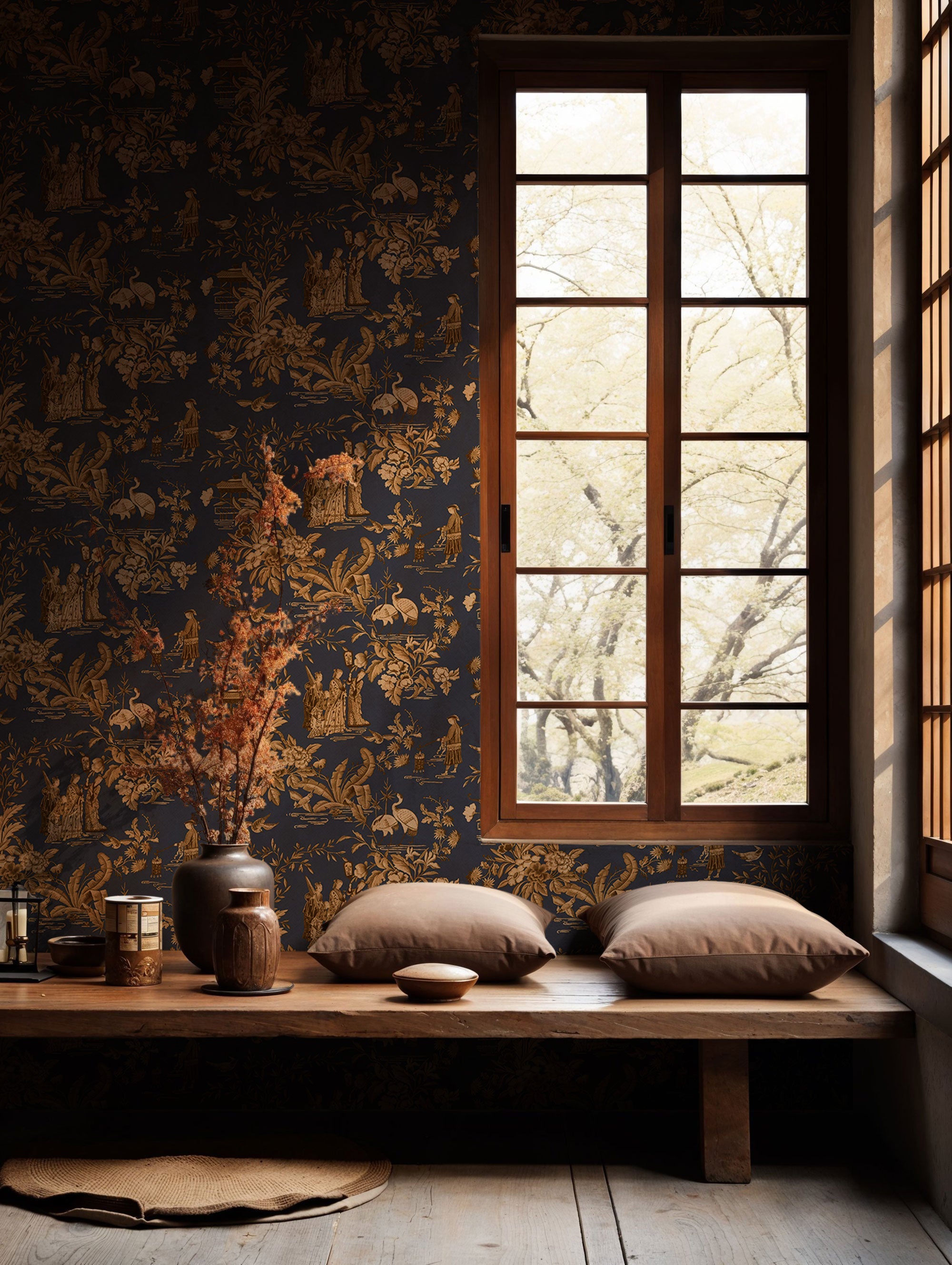 Tang Walk Sapphire Forbidden City Wallpaper by Coordonné