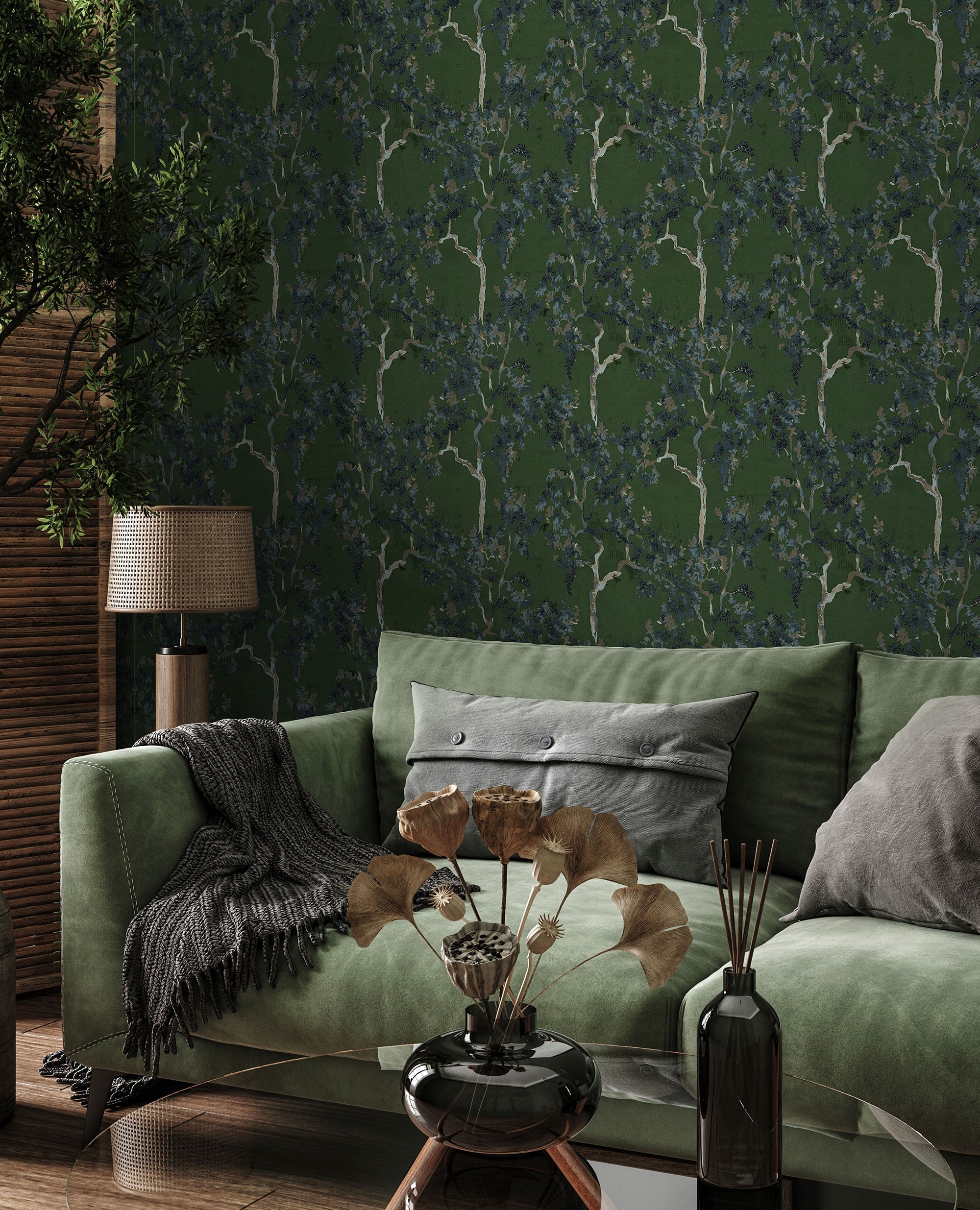 Willow Poem Emerald Forbidden City Wallpaper by Coordonné