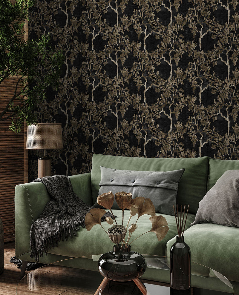 Willow Poem Onyx Forbidden City Wallpaper by Coordonné