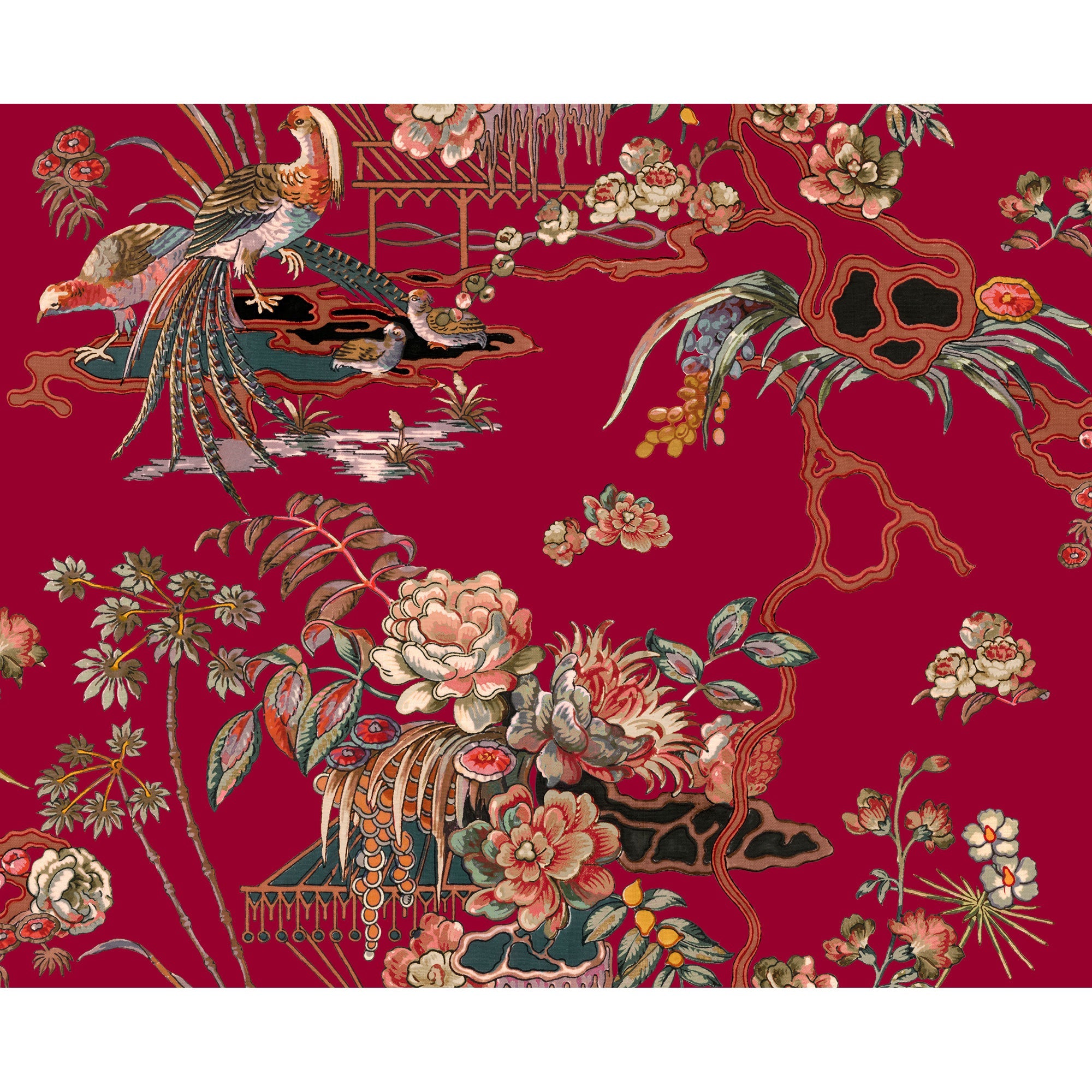 Sacred Pheasants Ruby Forbidden City Wallpaper by Coordonné