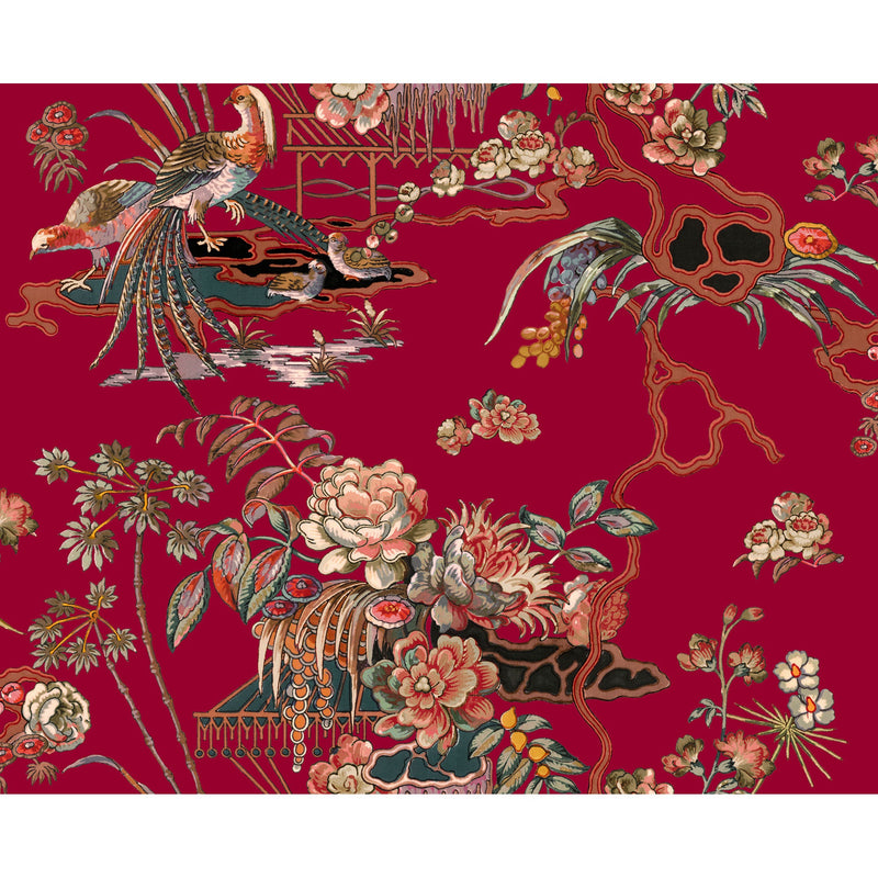 Sacred Pheasants Ruby Forbidden City Wallpaper by Coordonné