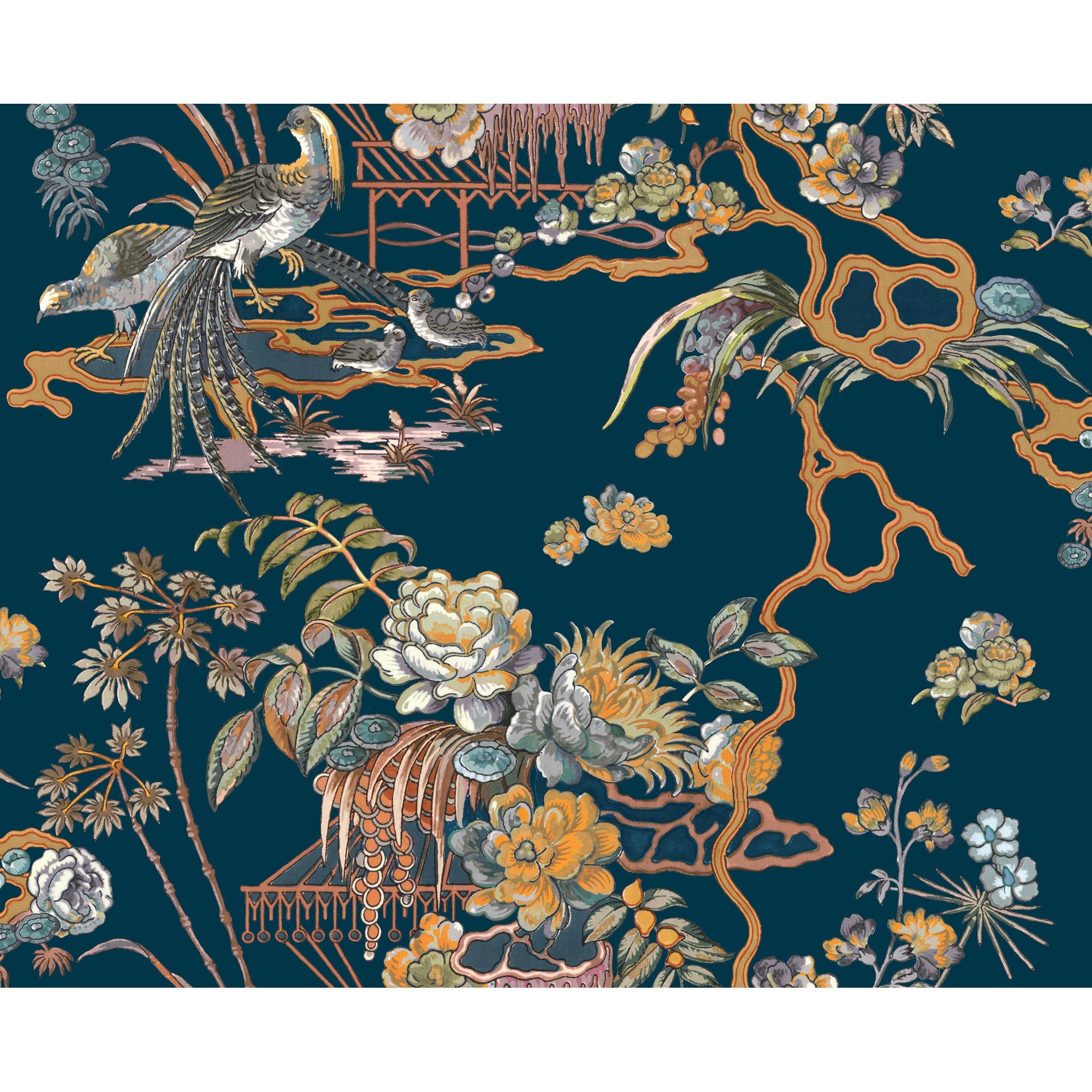 Sacred Pheasants Sapphire Forbidden City Wallpaper by Coordonné