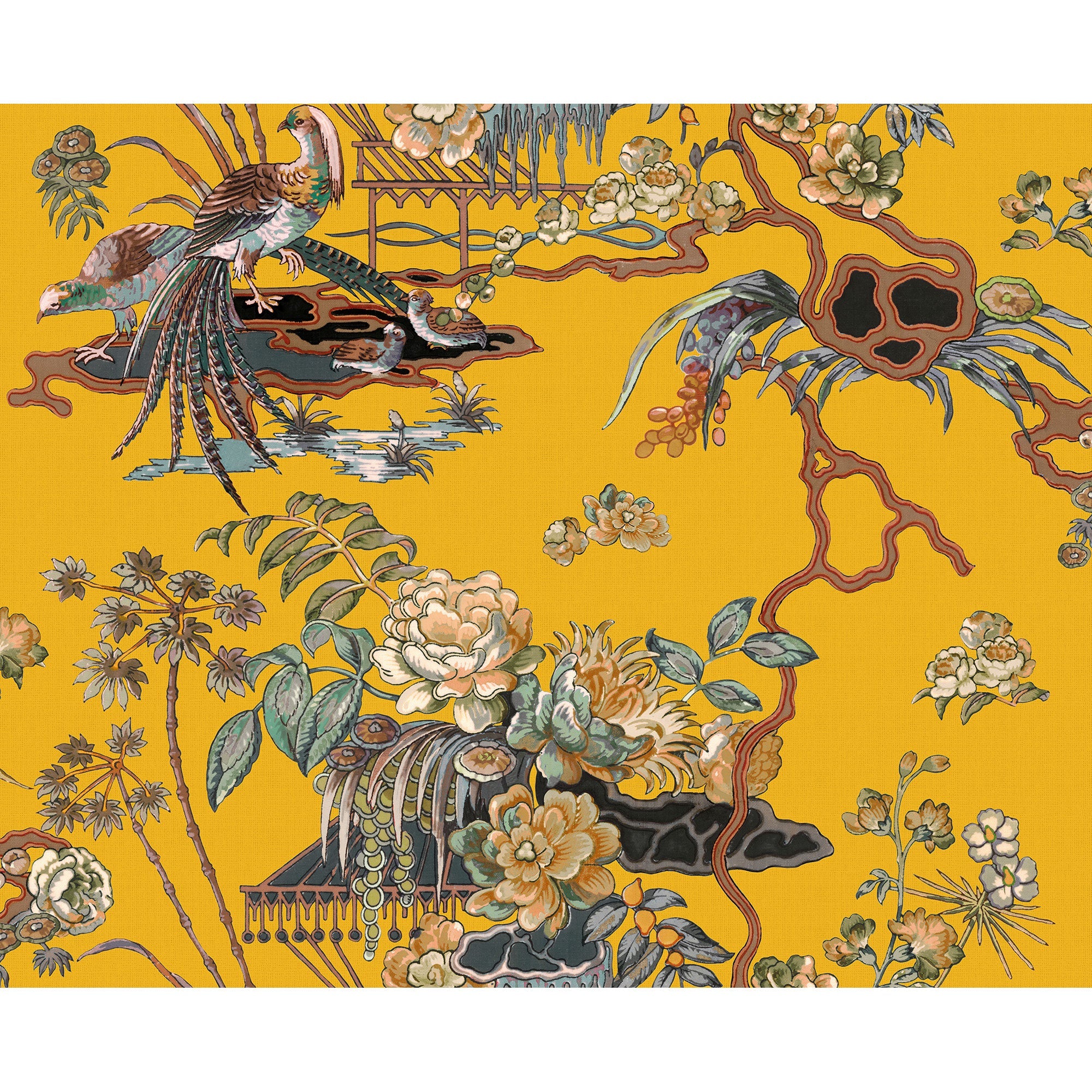 Sacred Pheasants Amber Forbidden City Wallpaper by Coordonné