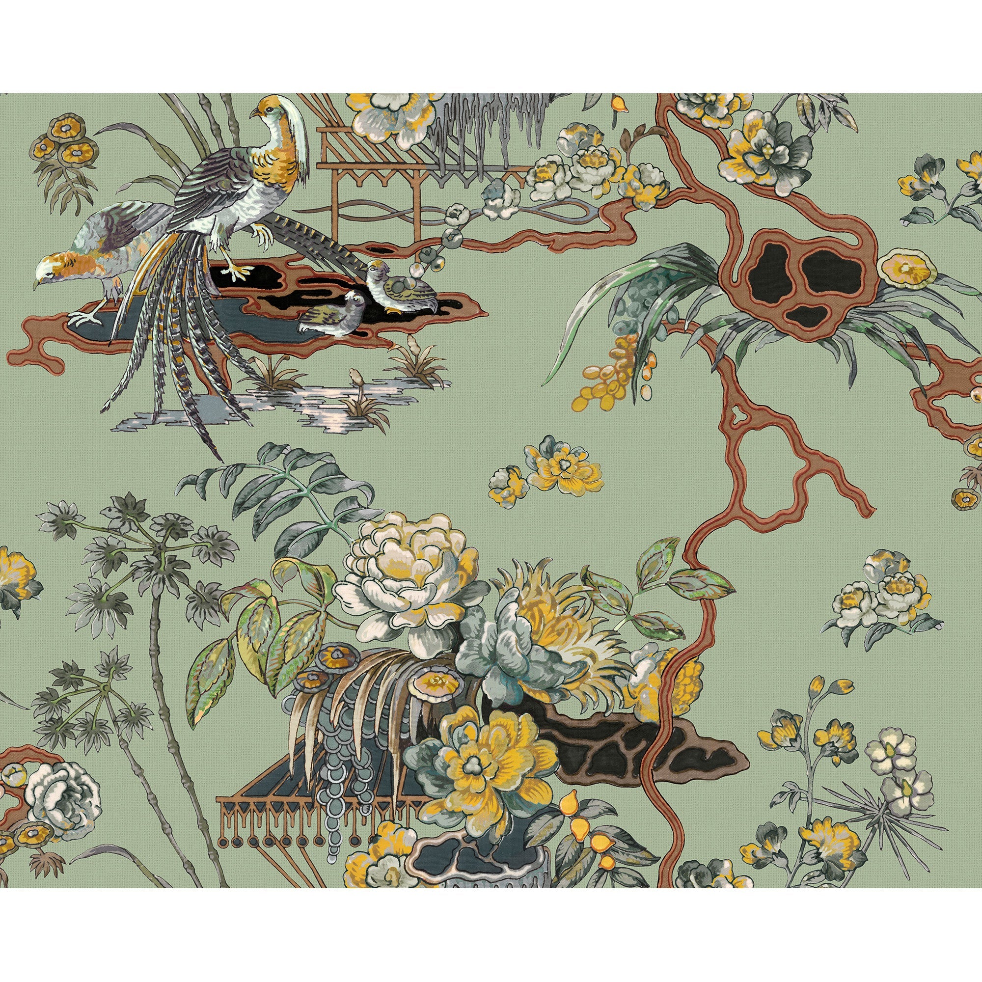 Sacred Pheasants Jade Forbidden City Wallpaper by Coordonné