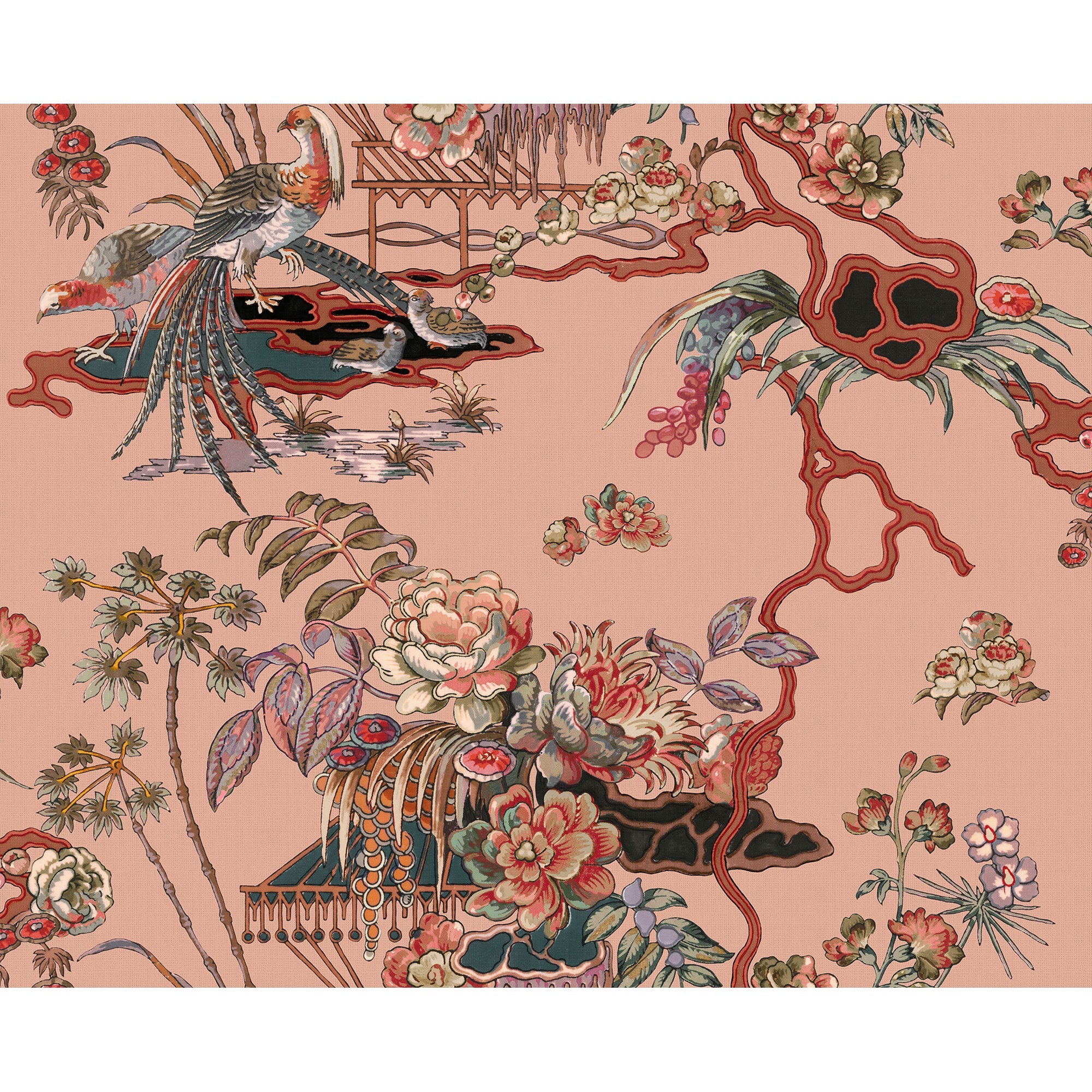 Sacred Pheasants Rose Forbidden City Wallpaper by Coordonné