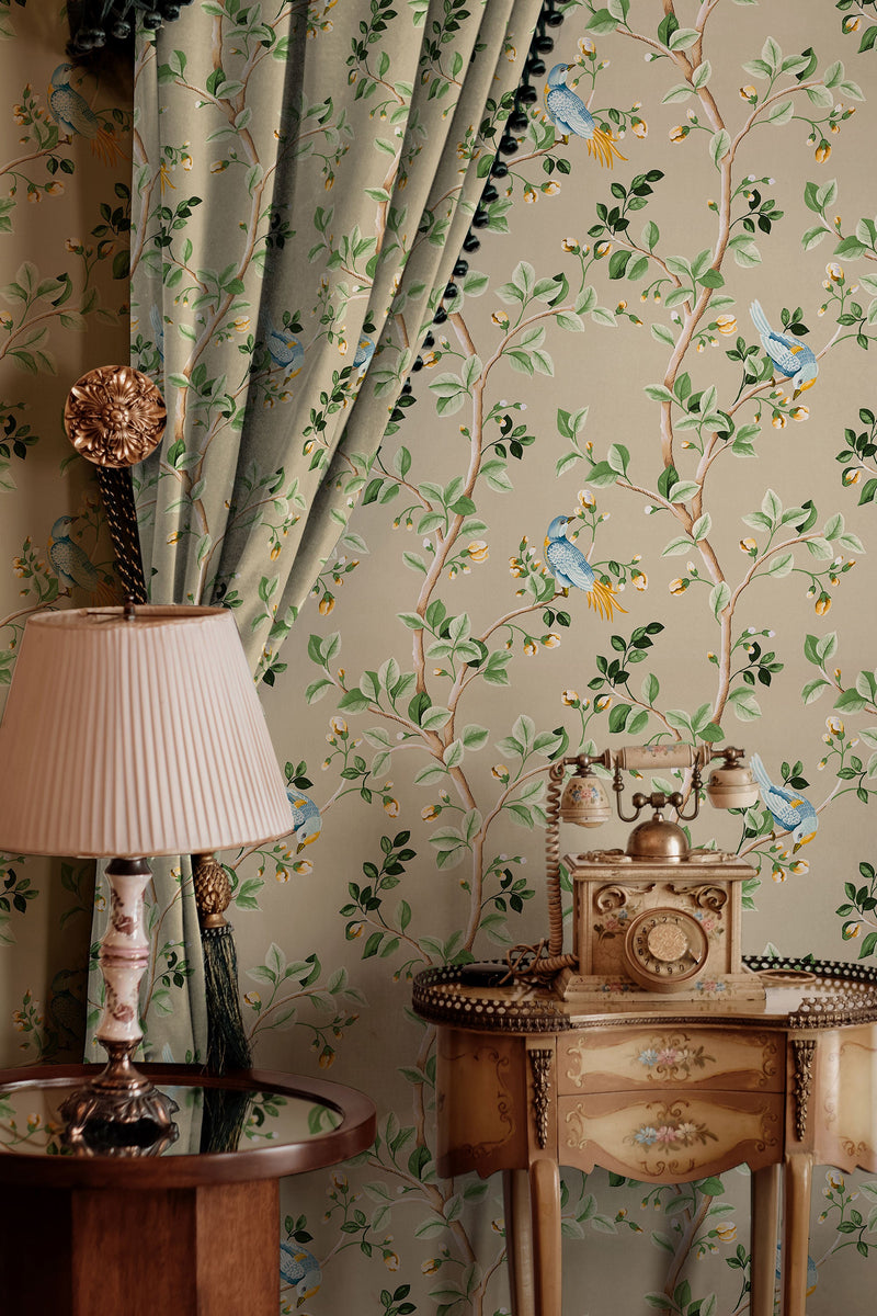 Birds Prosperity Papyrus Forbidden City Wallpaper by Coordonné