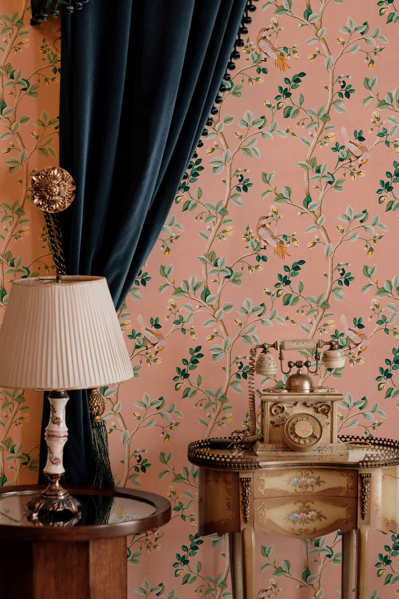 Birds Prosperity Rose Forbidden City Wallpaper by Coordonné