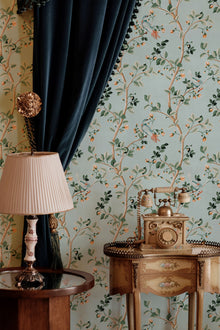 Birds Prosperity Turquoise Forbidden City Wallpaper by Coordonné