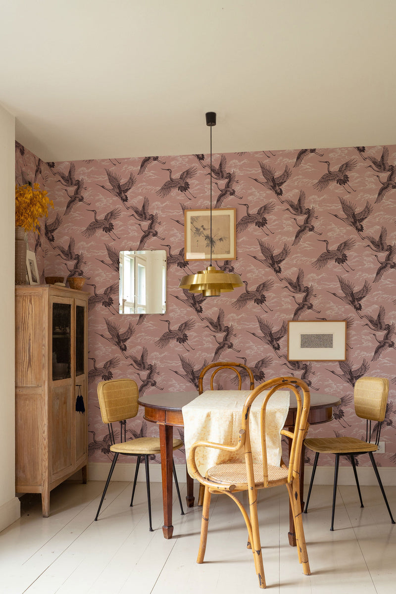 Imperial Ibis Rose Forbidden City Wallpaper by Coordonné