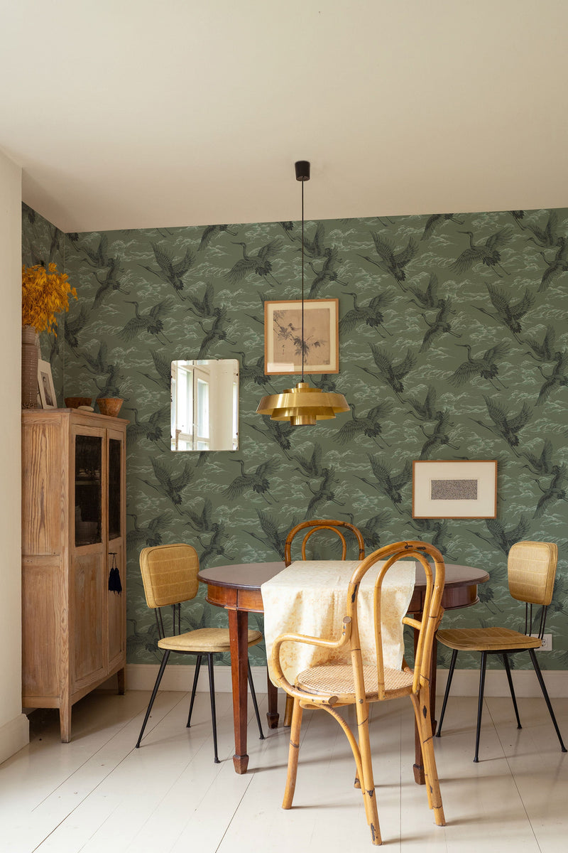 Imperial Ibis Jade Forbidden City Wallpaper by Coordonné