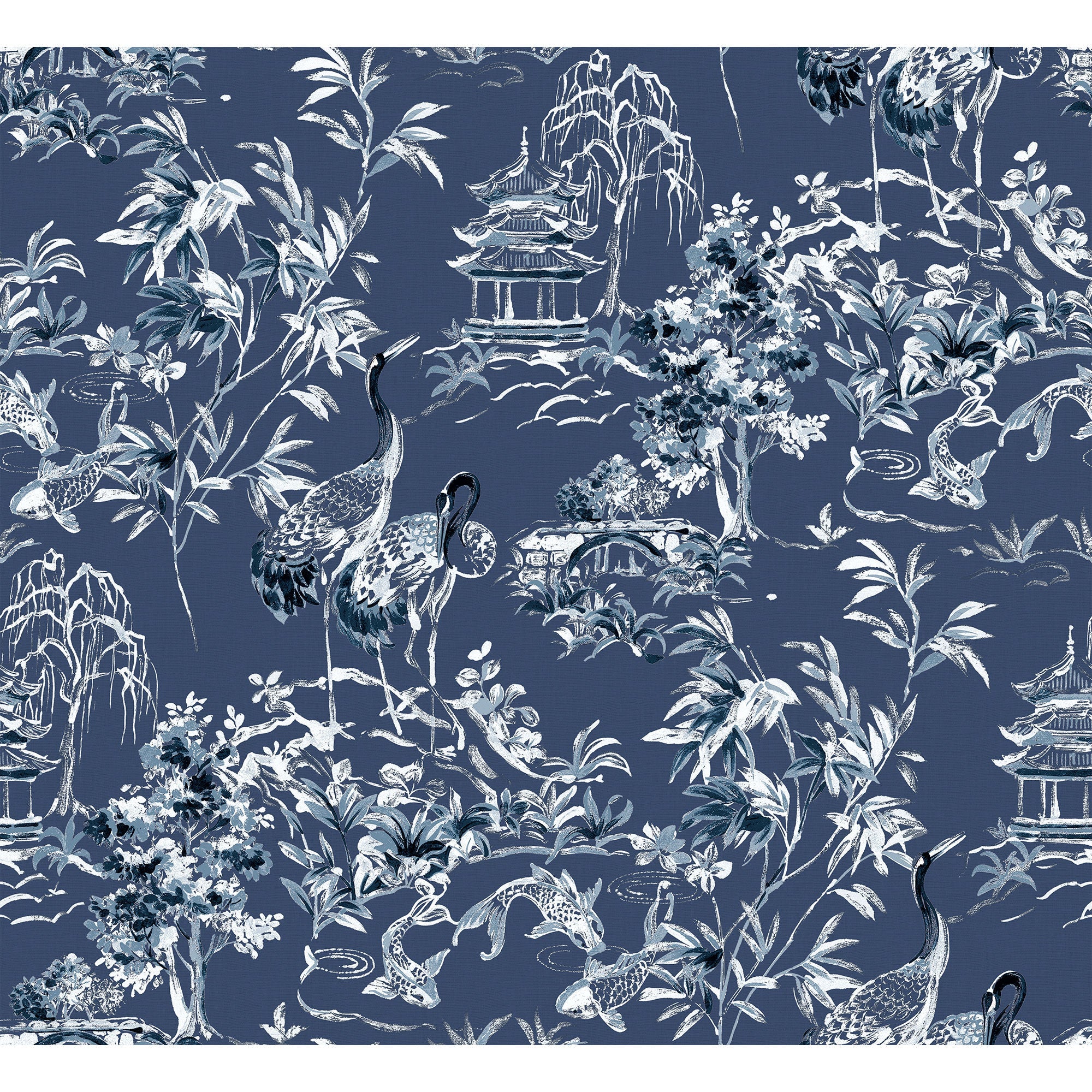 Ming Pagoda Navy Forbidden City Wallpaper by Coordonné