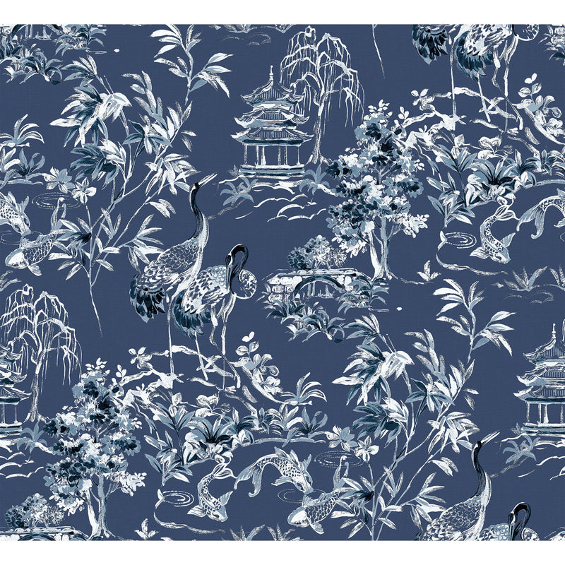 Ming Pagoda Navy Forbidden City Wallpaper by Coordonné