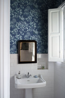 Ming Pagoda Navy Forbidden City Wallpaper by Coordonné