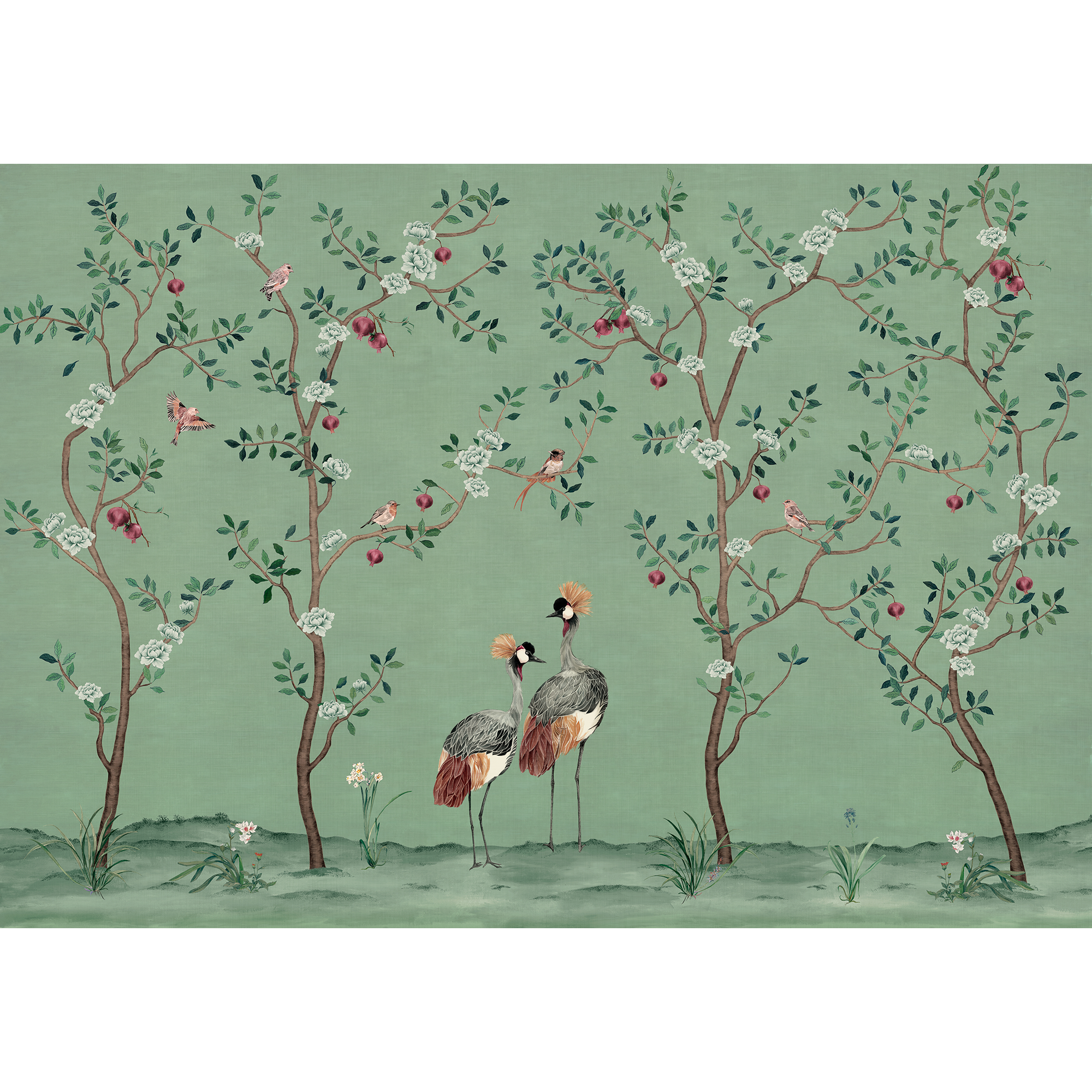 Crowned Crane Turquoise Forbidden City Mural by Coordonné (400x280cm)