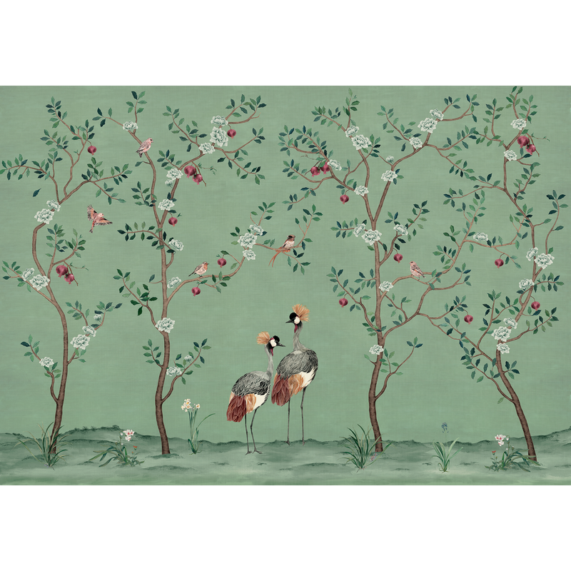 Crowned Crane Turquoise Forbidden City Mural by Coordonné (400x280cm)