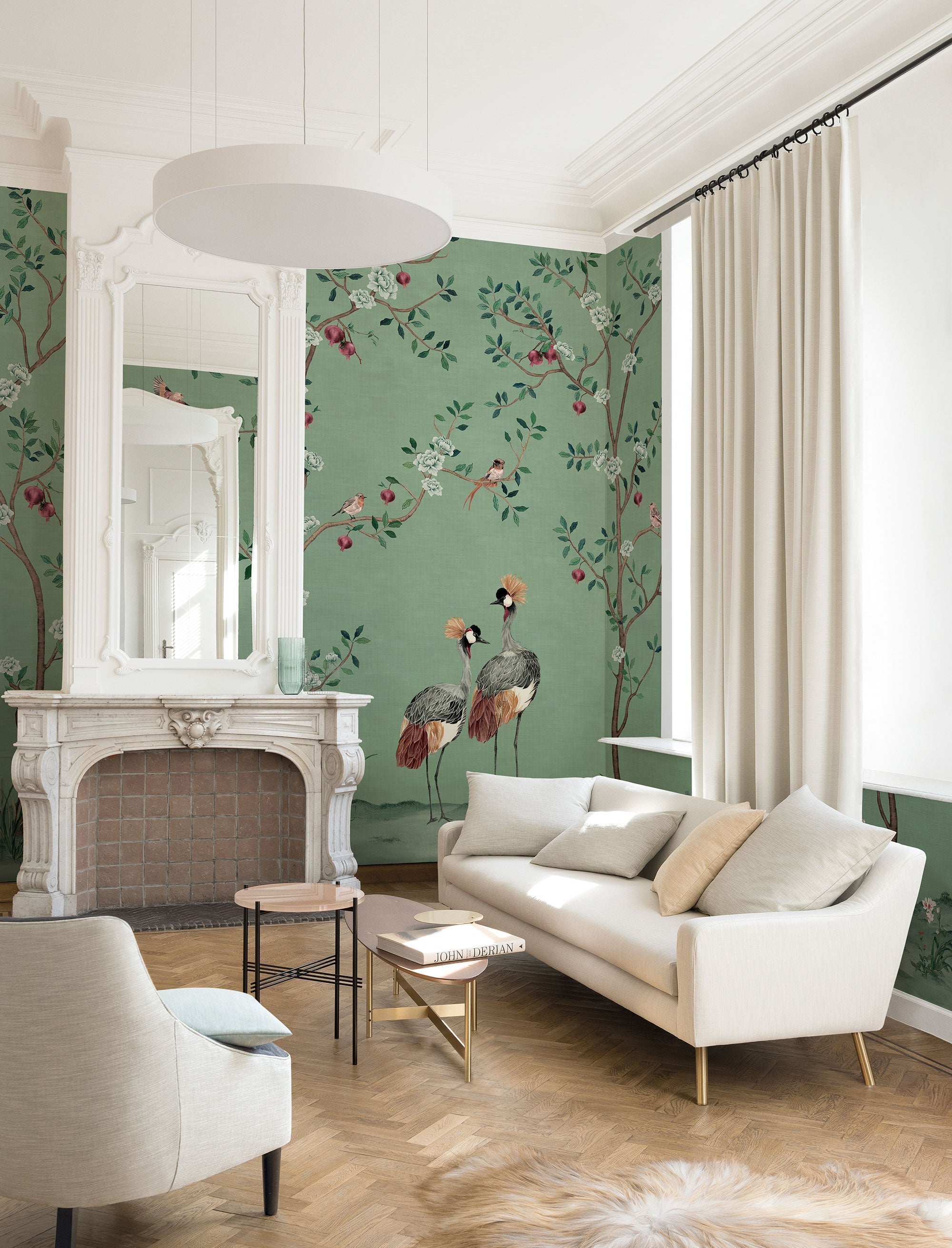 Crowned Crane Turquoise Forbidden City Mural by Coordonné (400x280cm)