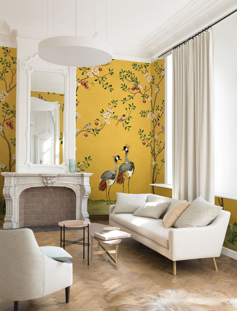 Crowned Crane Amber Forbidden City Mural by Coordonné (400x280cm)