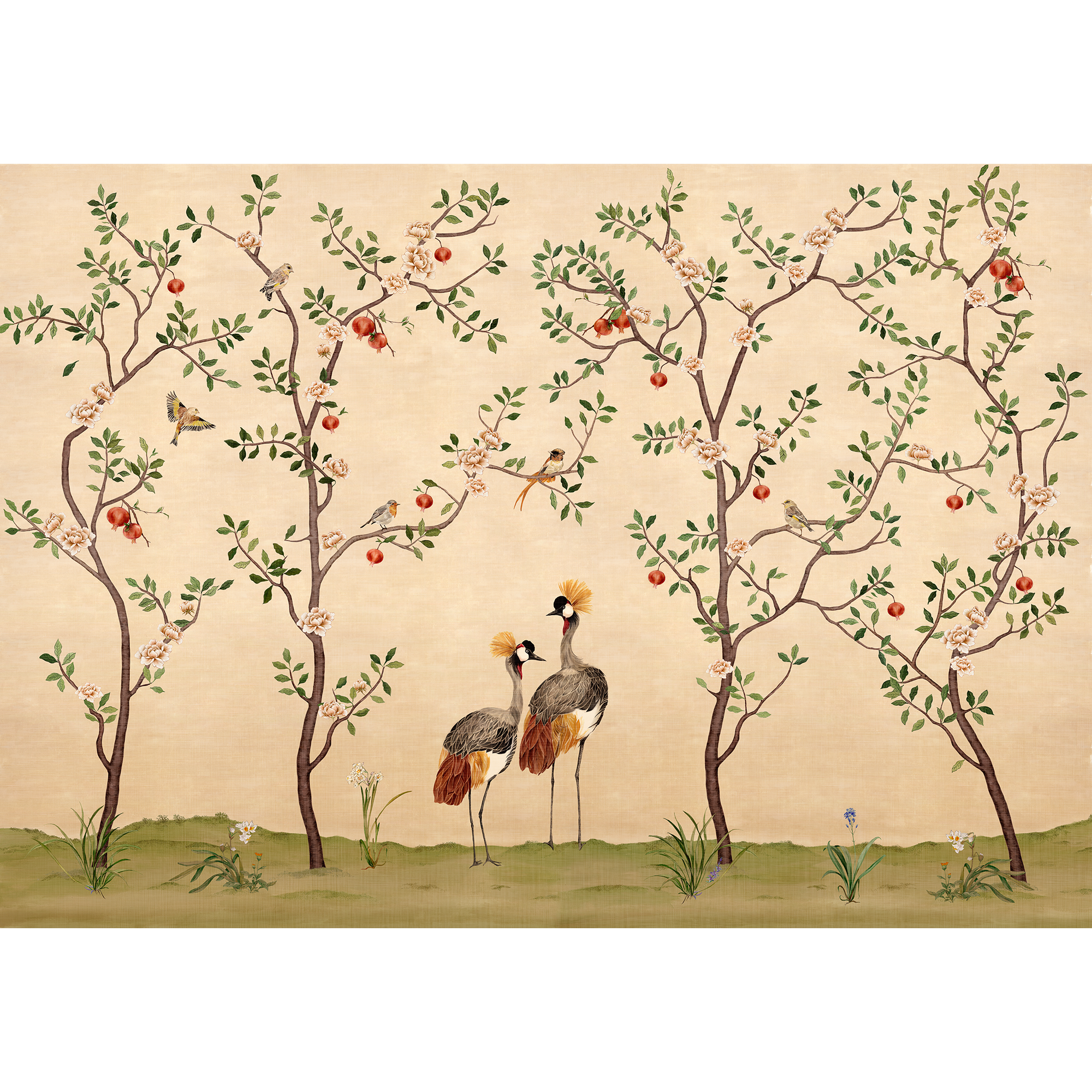 Crowned Crane Nacre Forbidden City Mural by Coordonné (400x280cm)