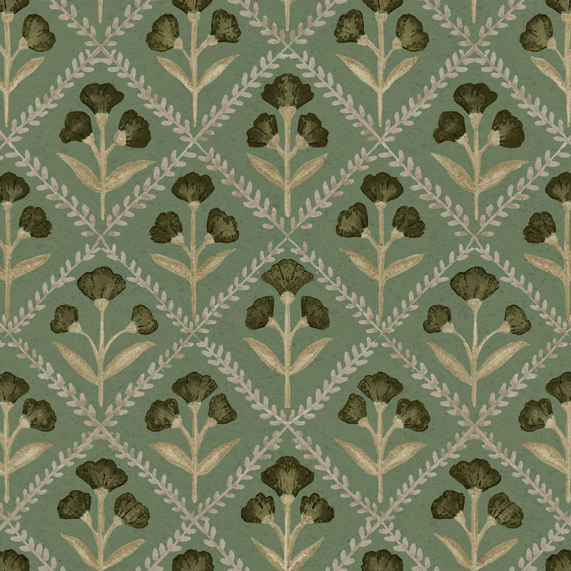 Poppy Emerald Victorian Wallpaper by Coordonné
