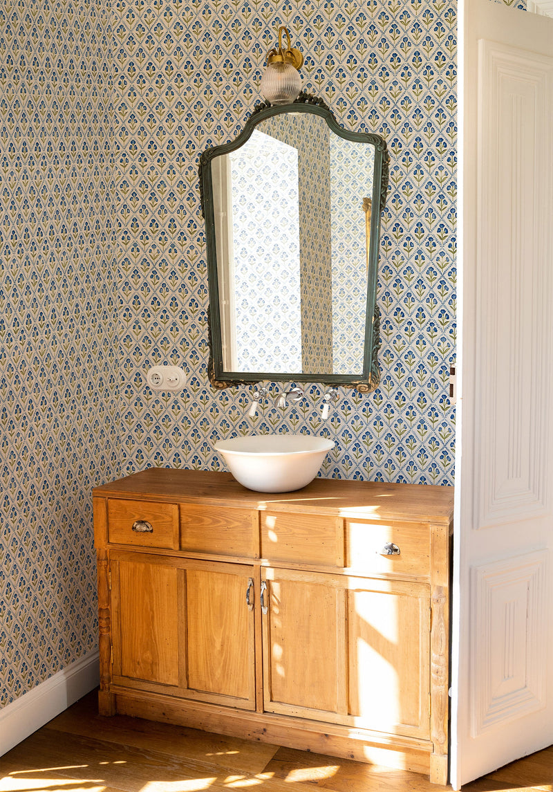 Poppy Blue Victorian Wallpaper by Coordonné