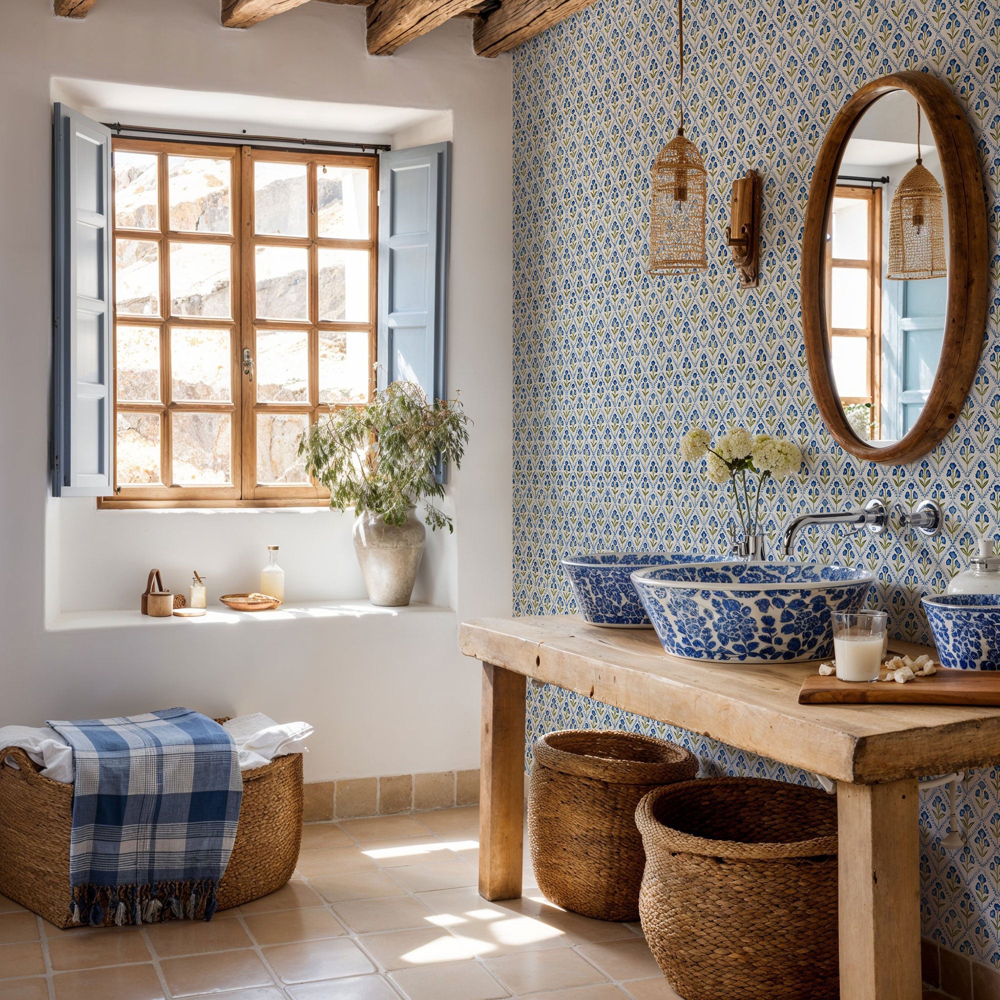 Poppy Blue Victorian Wallpaper by Coordonné